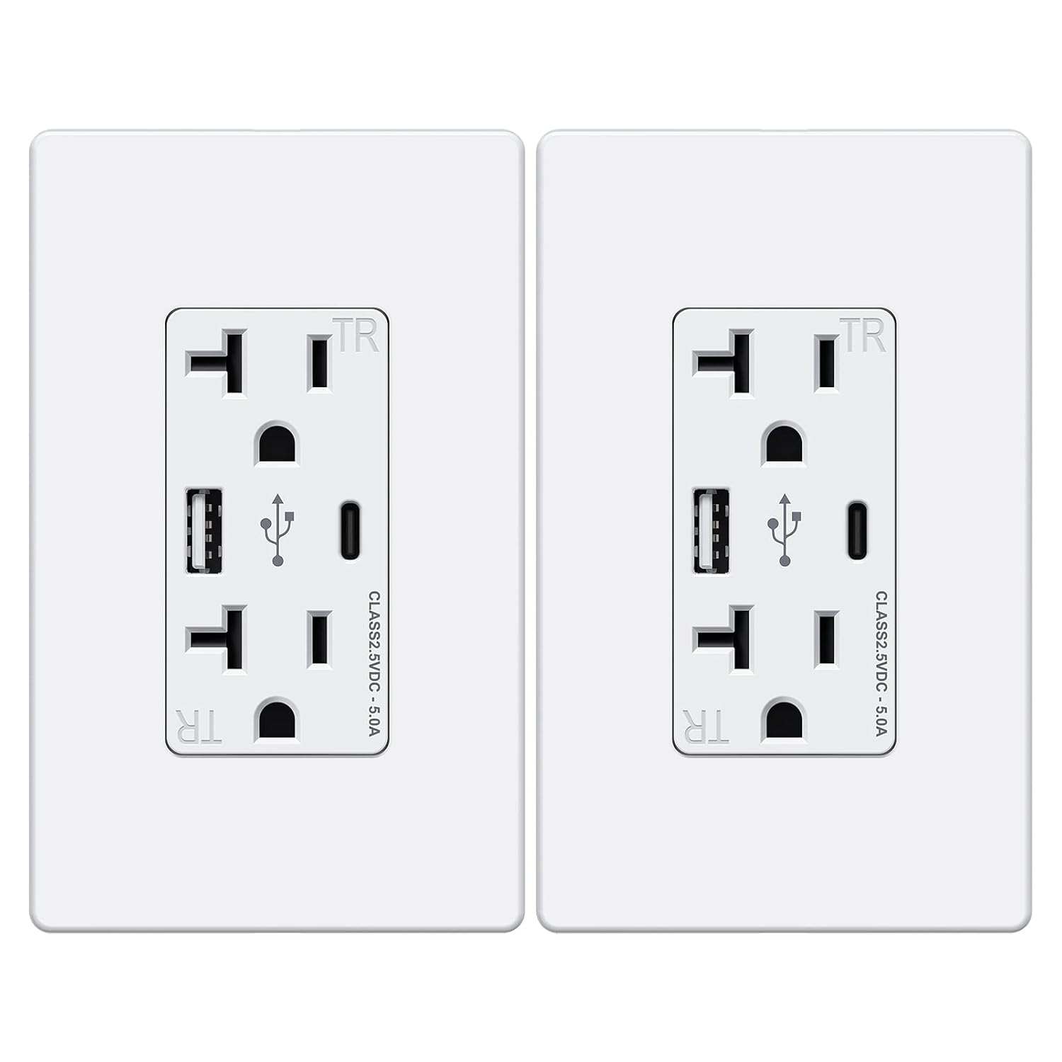 WEBANG Toma de corriente de cargador de pared USB, 5.0 amperios tipo A y tipo C, toma de corriente eléctrica de 20 A con puerto USB C, placa de