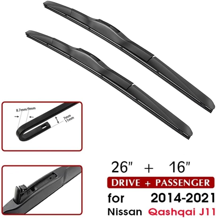 Limpiaparabrisas de goma natural compatible con Nissan Qashqai J10 J11 2006 2007 2008 2009 2010 2011 2012 2013 2014 2015 2016 2017 a 2021 (color