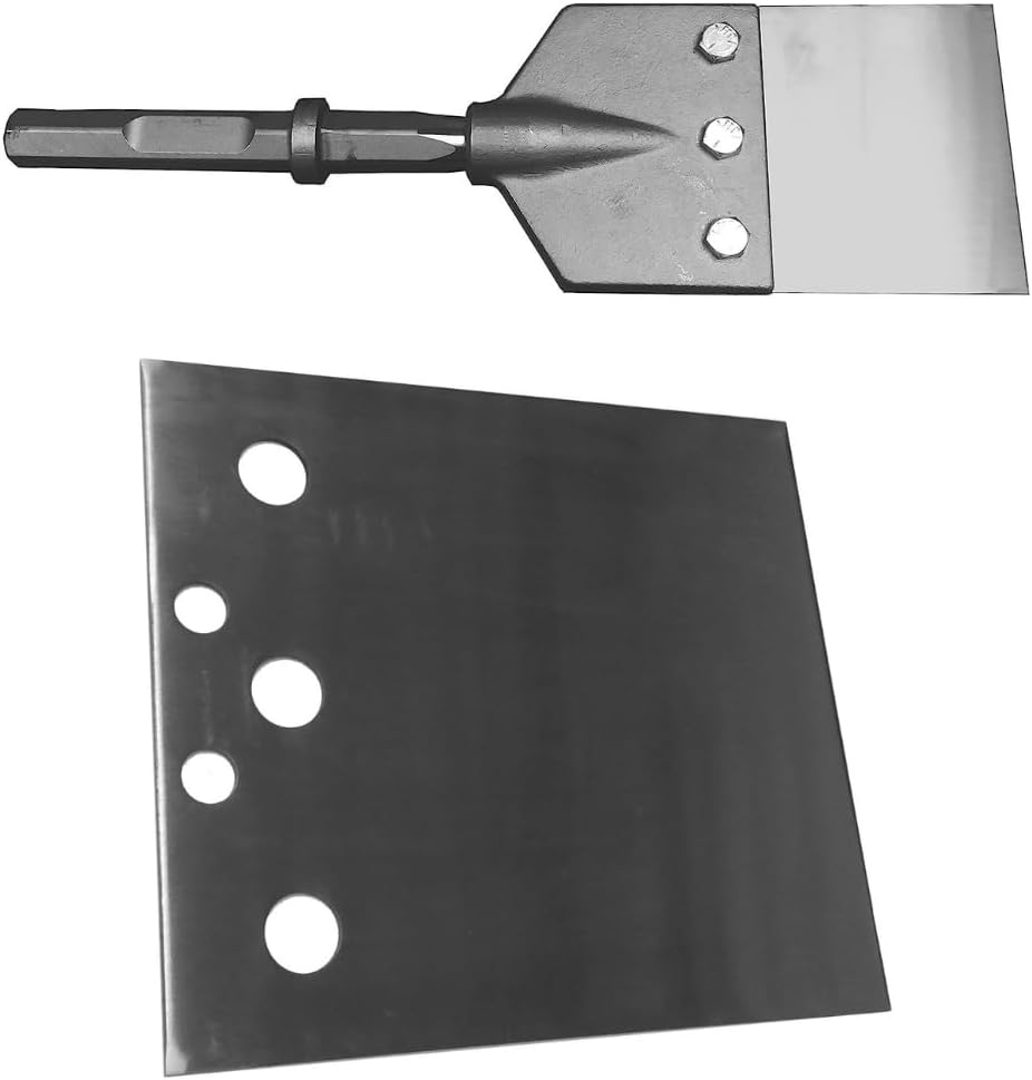 Sistema de raspador de piso resistente con vástago hexagonal de 1-18 pulgadas de ancho de 6 pulgadas de ancho con hoja de repuesto, cincel Champion