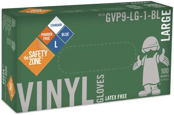 Guantes de vinilo grandes sin polvo, color azul, no médicos (100 por caja, 10 por caja)