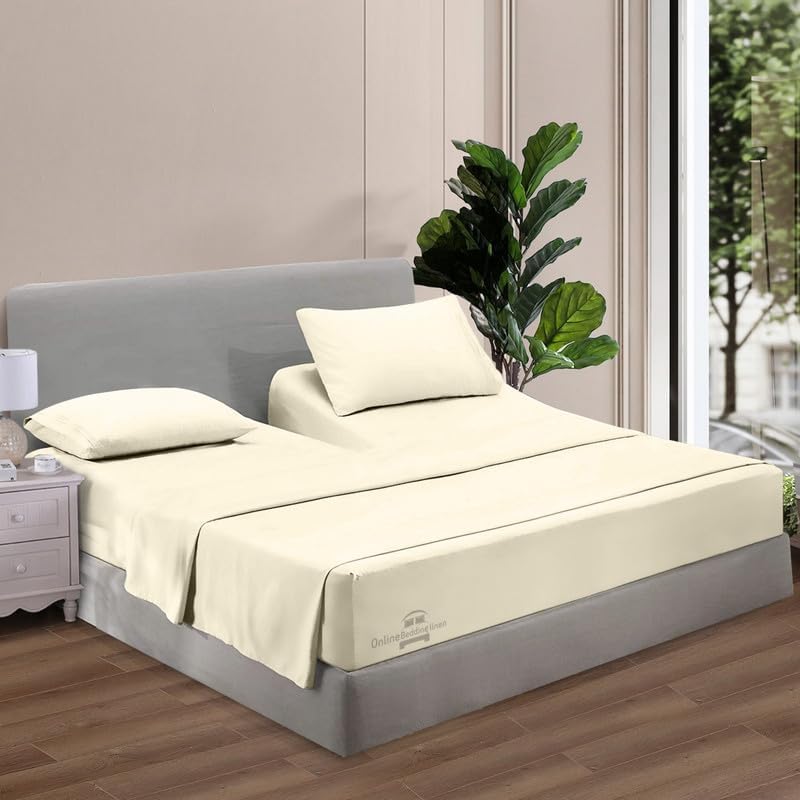 Online Bedding Linen Flex Top – Cama King de algodón egipcio de 800 hilos, sábanas divididas de 18 pulgadas de profundidad para dormir numéricos (4