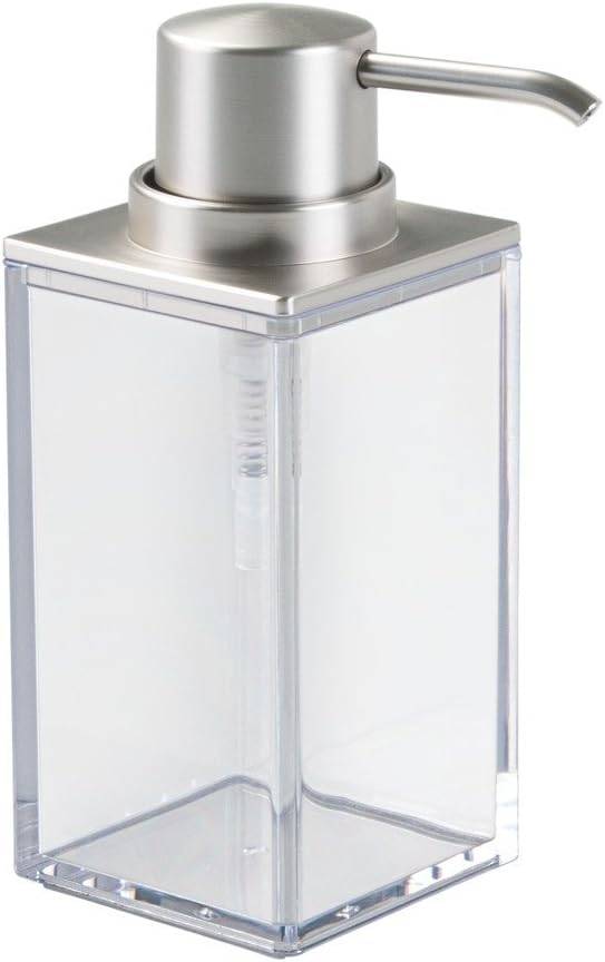 iDesign – Bomba dispensadora de jabón, colección Clarity, 10 onzas, 2.5 x 3.75 x 6.08 pulgadas, níquel transparente y cepillado