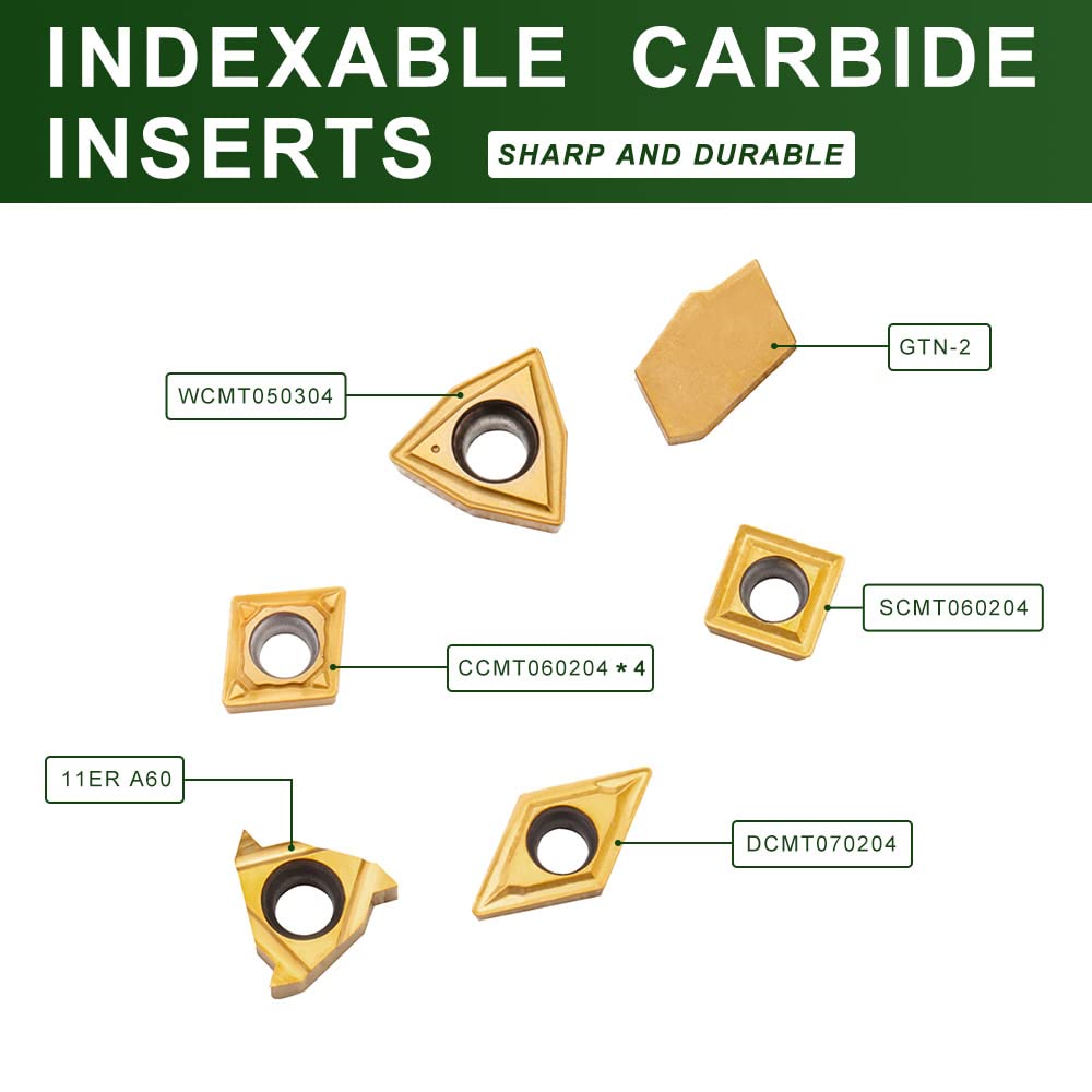 YUFUTOL Herramienta de torneado de torno indexable, vástago de 12 pulgada, 9 piezas de herramientas de torneado de carburo y barra de taladrado,