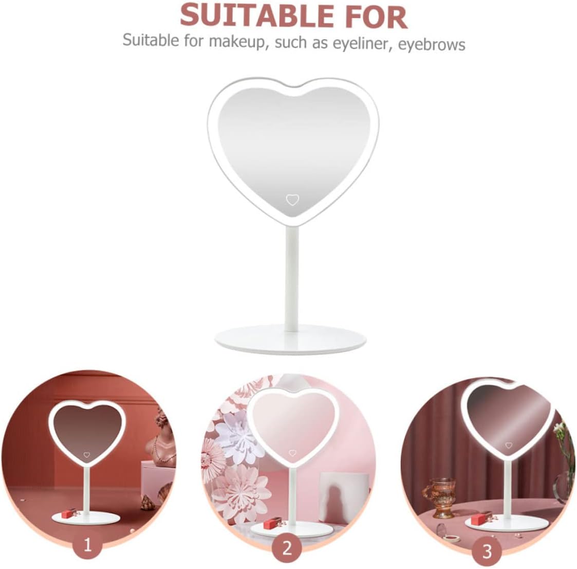 NOLITOY Espejo de tocador con luces LED, espejo de maquillaje con luces, espejo de belleza, espejo de mesa, espejo de escritorio, elegante espejo de