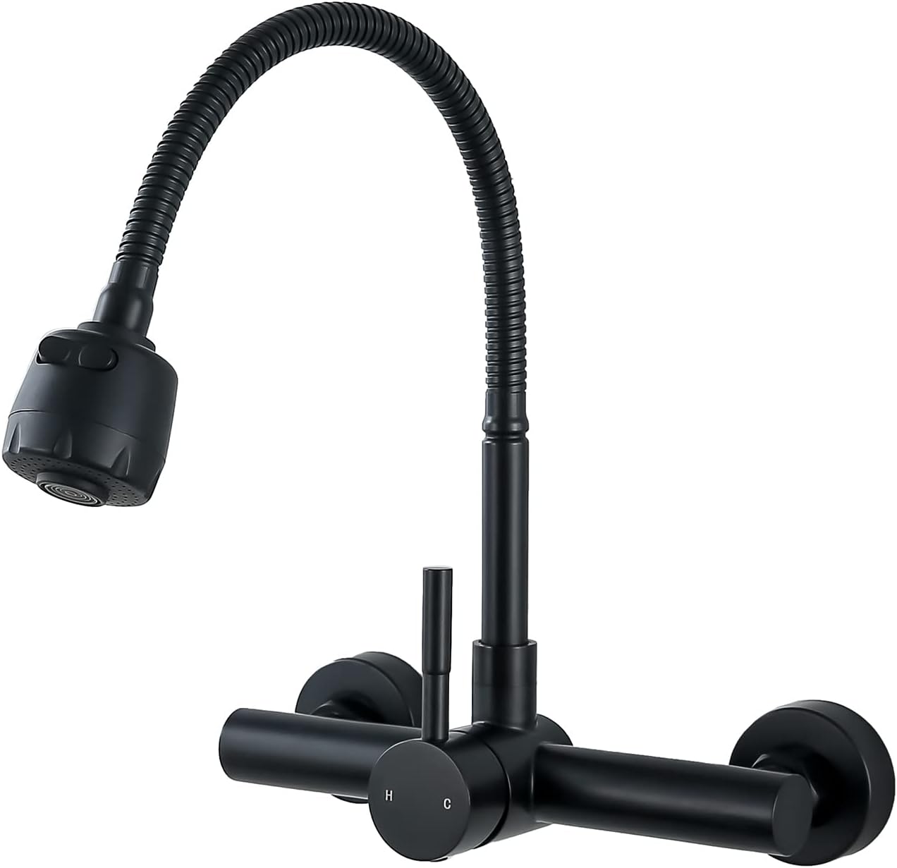 ZHYICH Grifo de fregadero de cocina con pulverizador, grifo mezclador de acero inoxidable, acabado negro mate, certificado NSF y sin plomo para