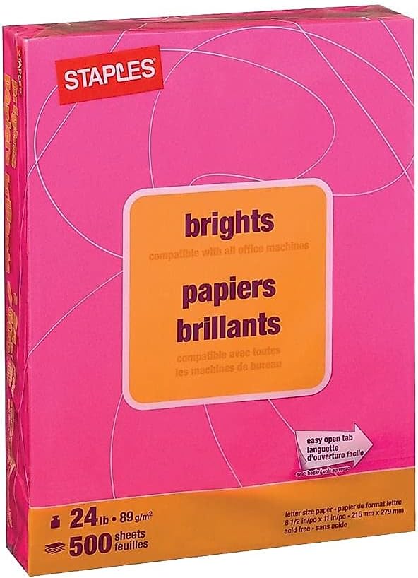 Staples 733095 Brights 24 Lb. Papel de color Fucsia 500Resma (20109)
