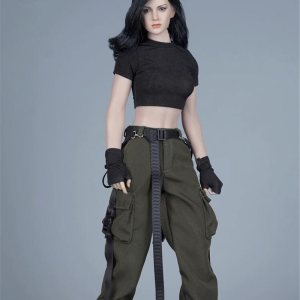 Ropa femenina a escala 16, camiseta y pantalones, guante, cinturón, traje de disfraz para soldado de 12 pulgadas, figura de acción (camisa negra + Ropa femenina a escala 16, camiseta y pantalones, guante, cinturón, traje de disfraz para soldado de 12 pulgadas, figura de acción (camisa negra +