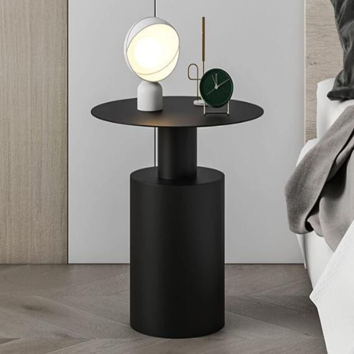 Mesa de Centro Mesa auxiliar redonda moderna minimalista pequeña mesita de noche con soporte cilíndrico mesa de noche de hierro con parte superior
