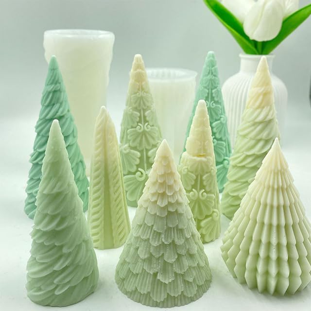 2 moldes para velas de árbol de Navidad, hecho a mano, molde de adorno para velas de cera, jabón, manualidades, pastel, chocolate, decoración del