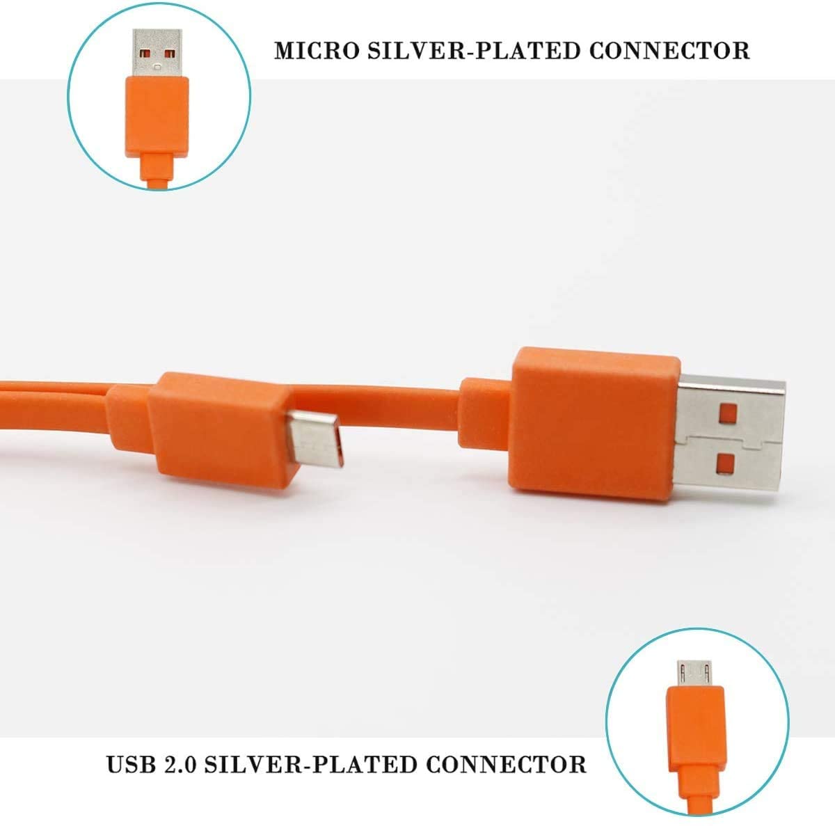 Cable de carga USB de alimentación rápida para JBL Altavoz Bluetooth inalámbrico Auriculares Auriculares MicroUSB, 3.3 pies y naranja
