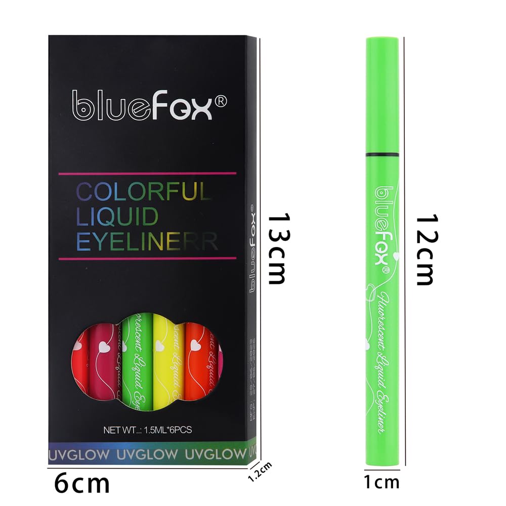 GL-Turelifes Juego de 6 delineadores de ojos con brillo UV, delineador líquido fluorescente de color arco iris, delineador de ojos colorido neón