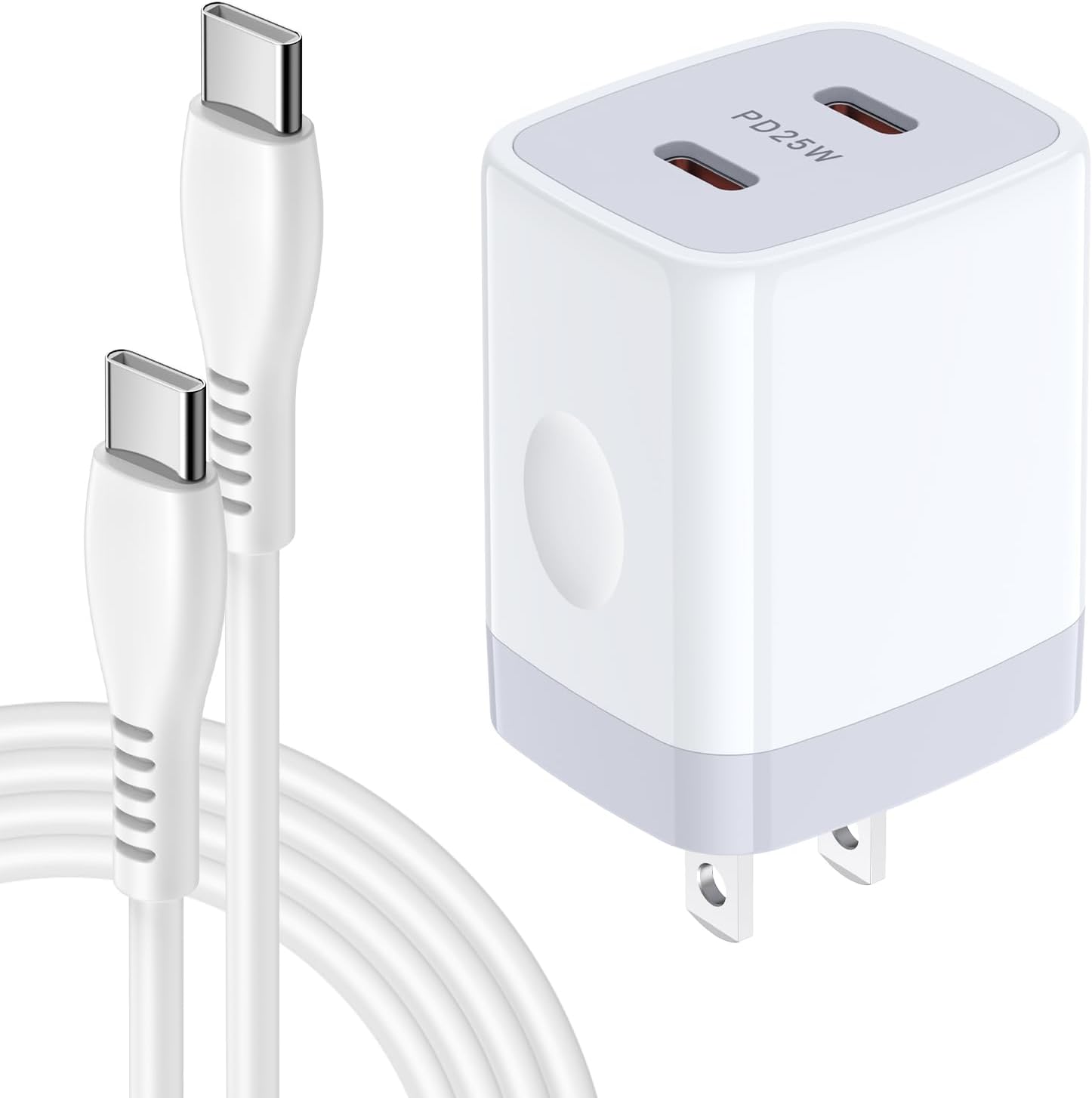 Cargador súper rápido de 25 W, tipo C, 2 puertos, puerto USB C, bloque de carga para Samsung Galaxy A14 5G A54 A13 A53 A03S S21FE Z Flip5 Z Fold5,