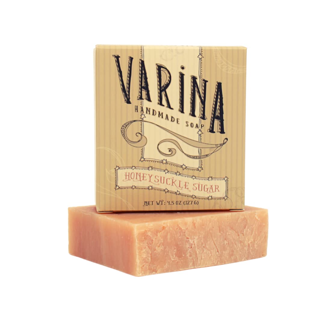 Varina Jabón natural en barra de azúcar madreselva  Limpieza suave para pieles sensibles, dulce y vainilla  Paquete de 3  Experimenta una piel sana