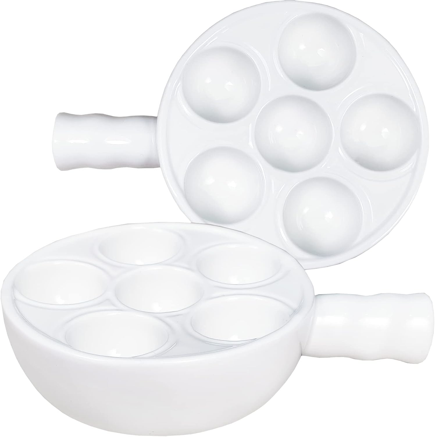 Platos de cerámica Escargot para aperitivos, caracoles horneados, vieiras horneadas (paquete de 2) de 6.22 pulgadas con platos con asa, juego de