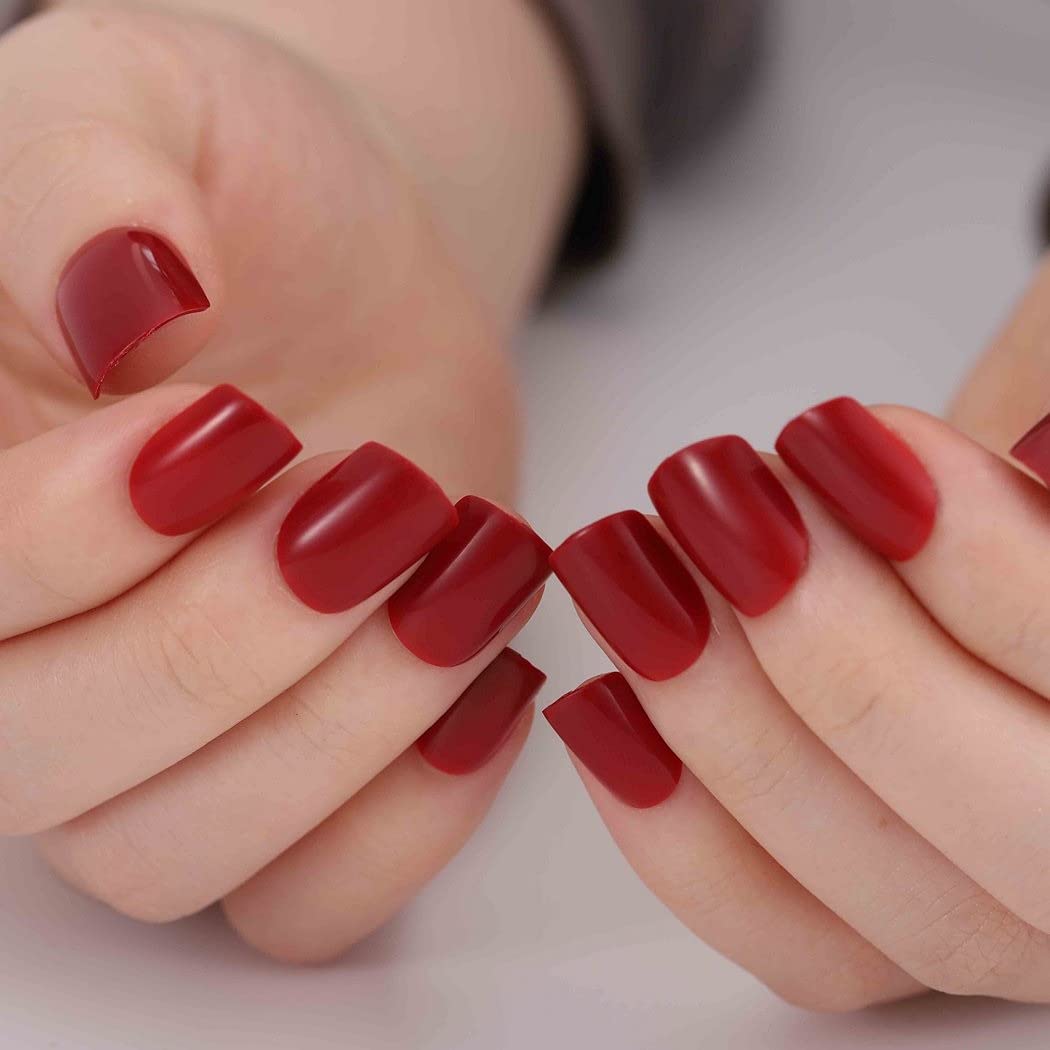 Chicque Uñas postizas cortas a presión, cuadradas, rojas, brillantes, acrílicas, bailarina, para fiesta, Halloween, para mujeres y niñas, 24 unidades