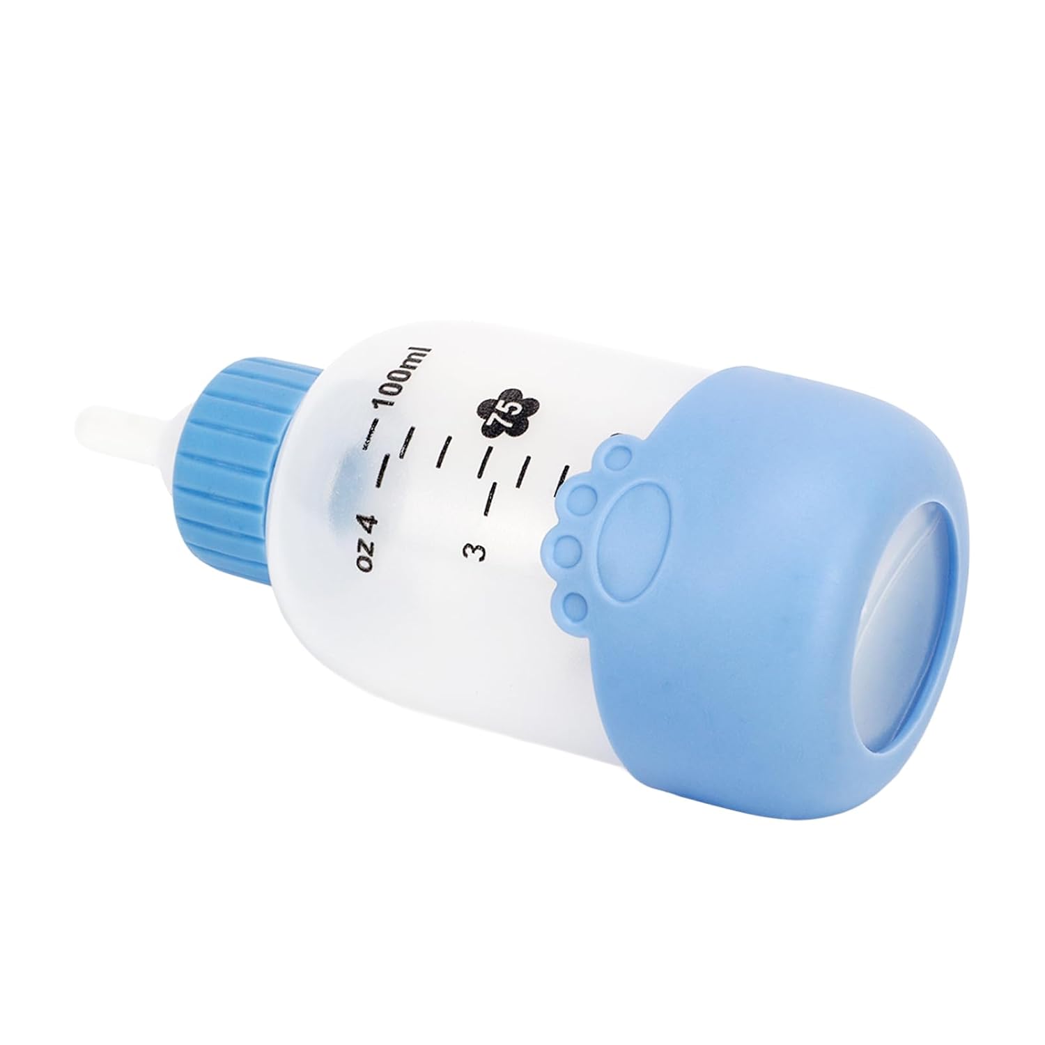 Botella de leche para mascotas, botella de lactancia de silicona transparente universal con 3 pezones para cachorros (azul)