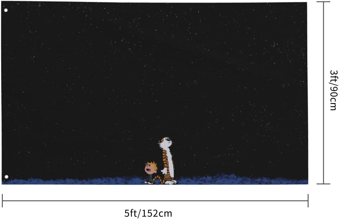 Calvin Comic and Hobbes – Bandera de jardín para exteriores de 3 x 5 pies, linda bandera de dibujos animados para dormitorios universitarios,