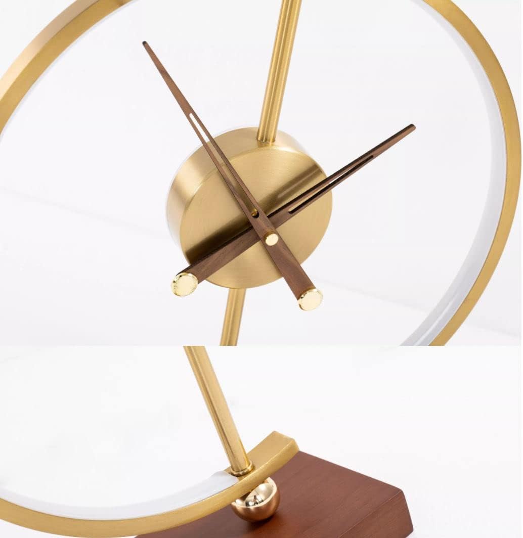 Reloj ‘Golden Time’  Lámpara de mesa  Qi inalámbrico y cargador USB para el hogar, oficina y hotel, reloj analógico dorado con manecillas de madera,