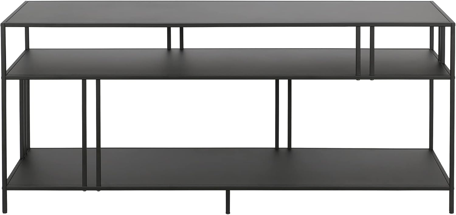 Henn&Hart Soporte de TV rectangular con estantes de metal para televisores de hasta 60″ en bronce ennegrecido, soportes de TV para la sala de estar