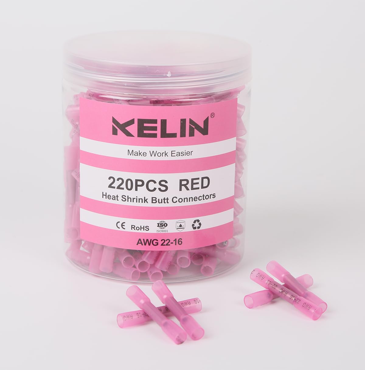 KELIN 220 conectores termorretráctiles a tope, kit de conectores de cable impermeables de grado marino, conectores eléctricos aislados de alta