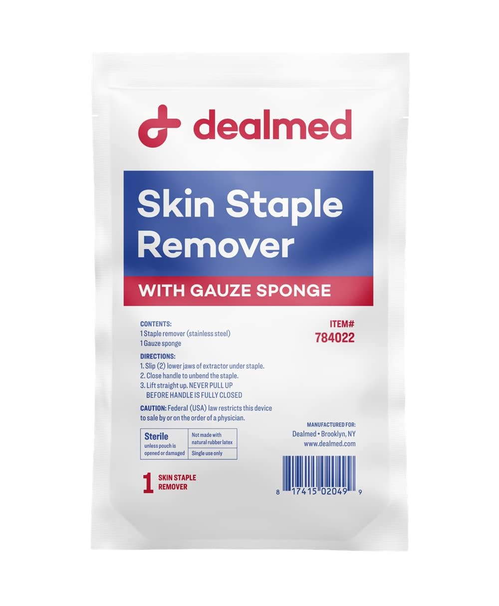Dealmed Kit de eliminación de grapas estériles, incluye removedor de grapas y esponja de gasa, herramienta de extracción de grapas de un solo uso,