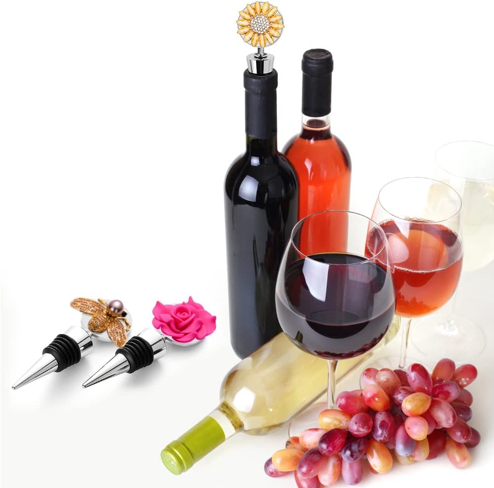 Soleebee 1 paquete de tapones decorativos para vino, delicados tapones de vino con diamantes con motivos de animales y plantas, tapones