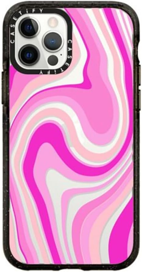 CASETiFY Impact Funda para iPhone 12 y iPhone 12 Pro, diseño de remolinos rosados, negro transparente