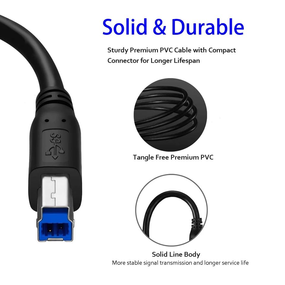 Cable USB tipo C a USB B 3.0 de 6.6 ft USB C macho a USB B macho de alta velocidad 5 Gbps C a B macho Cable