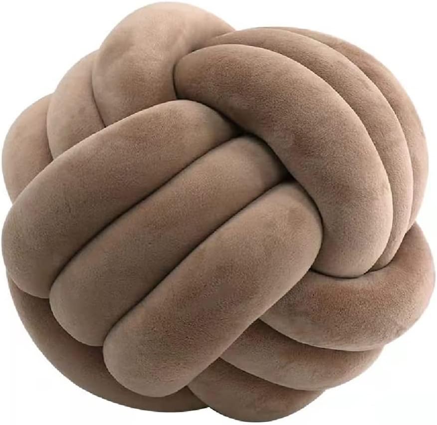 BYITRE Almohadas de nudo suave, cojín redondo para decoración del hogar, almohada de felpa anudada hecha a mano (11 pulgadas, marrón)