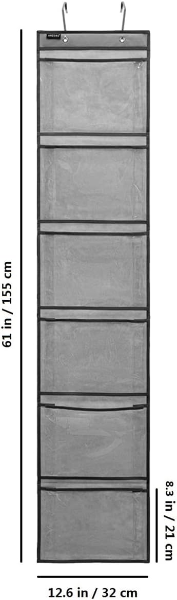Organizador de zapatos con bolsillos extra grandes para armario sobre la puerta estrecha para colgar zapatos (6 bolsillos grandes, gris)