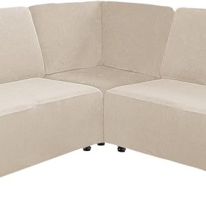 Fundas para sofá modular de esquina de 5 asientos en forma de L, fundas de terciopelo para sofá modular en forma de L, protector elástico suave y Fundas para sofá modular de esquina de 5 asientos en forma de L, fundas de terciopelo para sofá modular en forma de L, protector elástico suave y