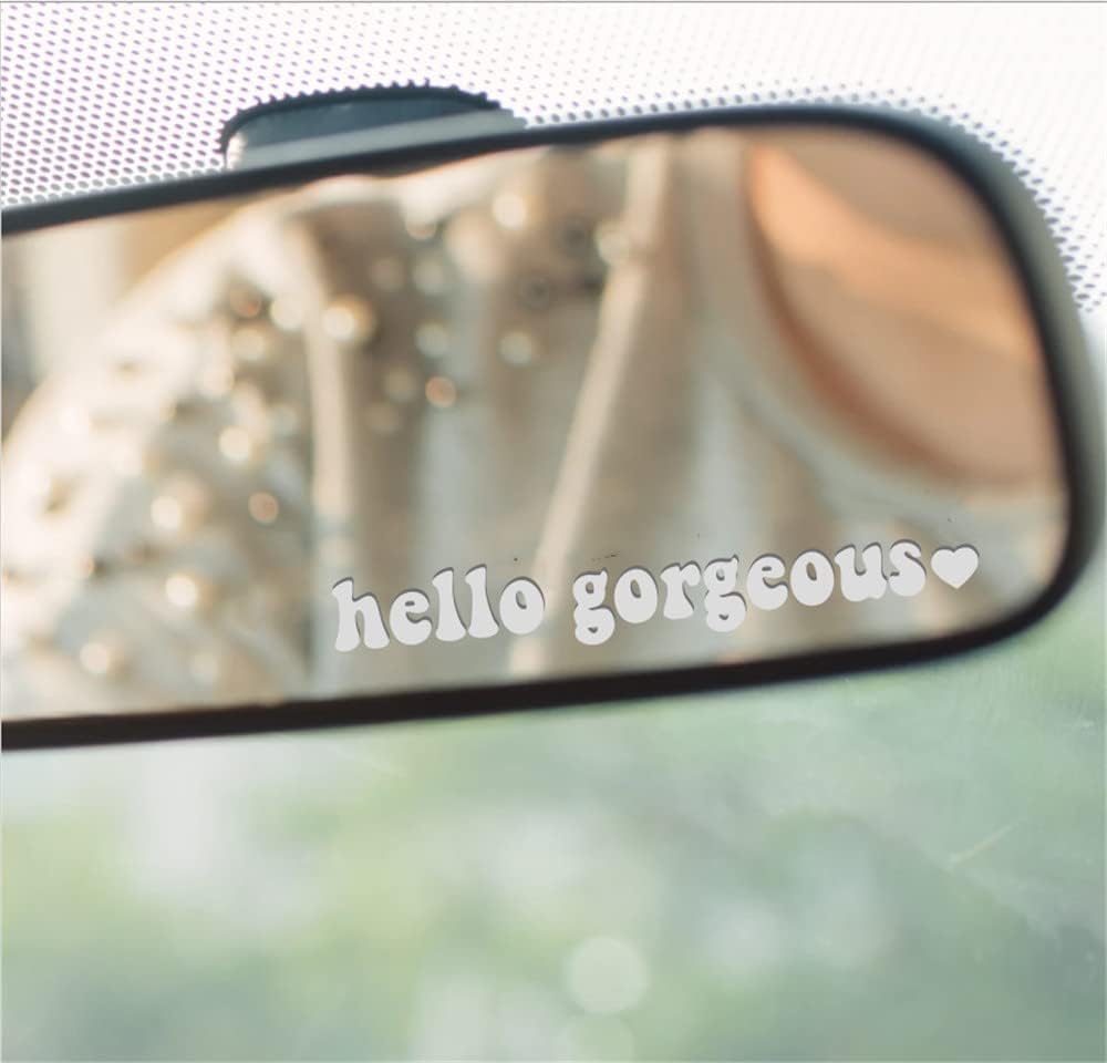ZBOYZ 4 calcomanías de espejo retrovisor con texto en inglés “Hello Gorgeous Love” para espejo retrovisor, calcomanía de pared para automóvil,