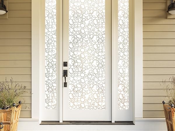 Ohmywor Película decorativa de privacidad para ventana, patrones circulares impresos con control de calor, bloqueo solar, anti UV, película