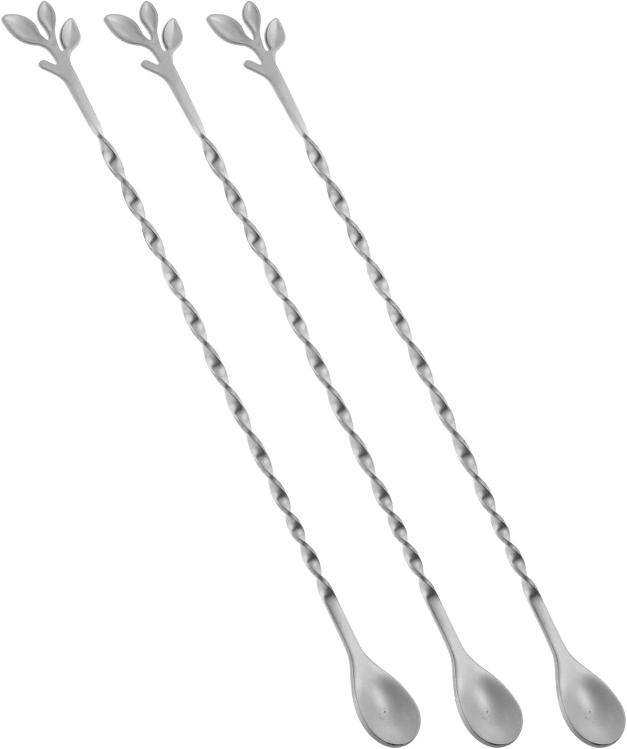 AnSaw Cuchara de barra de mango de hoja de 10 pulgadas, 3 agitadores de mezcla de cóctel de mango largo, acero inoxidable, plata
