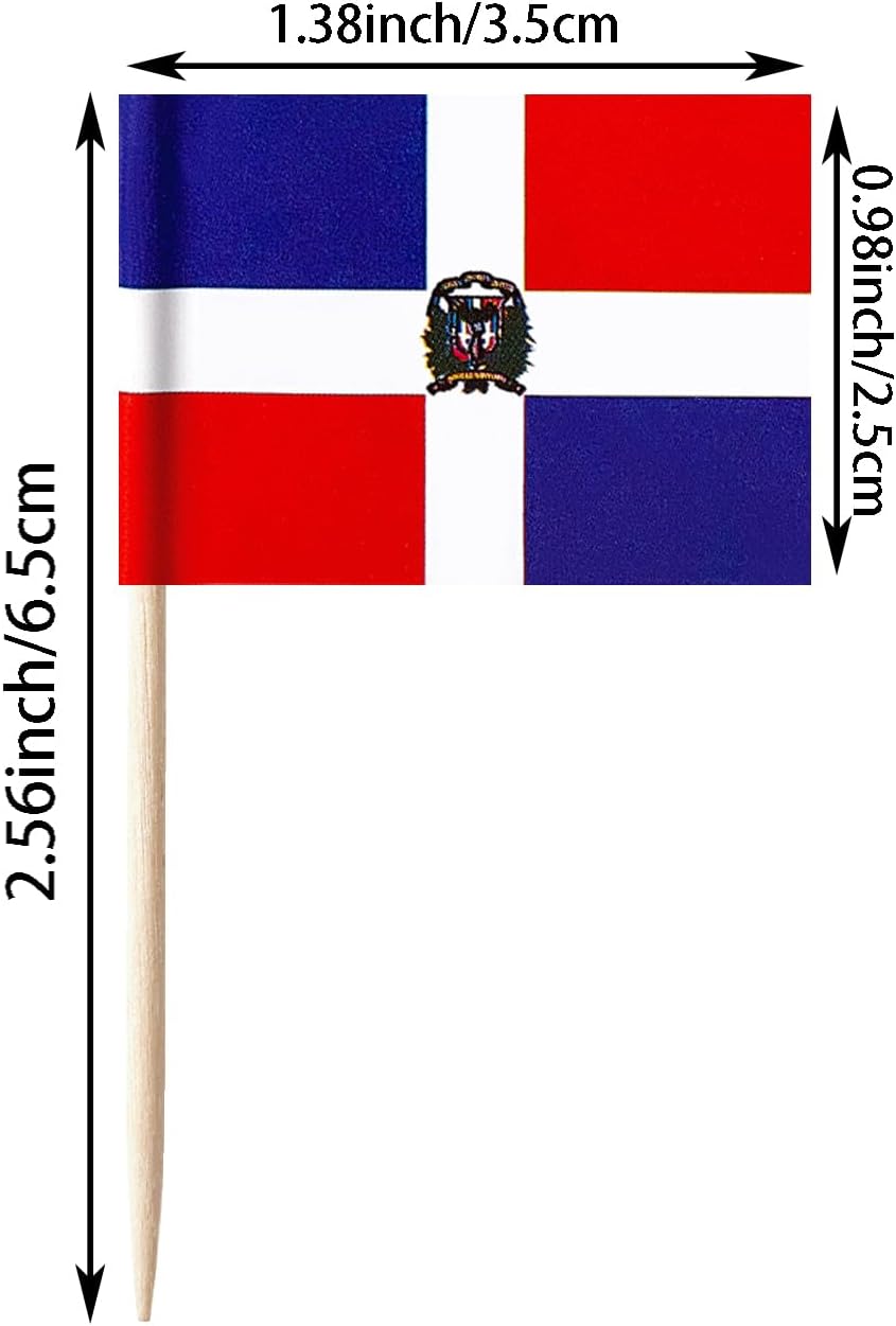 100 banderas dominicanas para palillos de dientes de República Dominicana, mini adornos para cupcakes dominicanos pequeños, banderas, banderines
