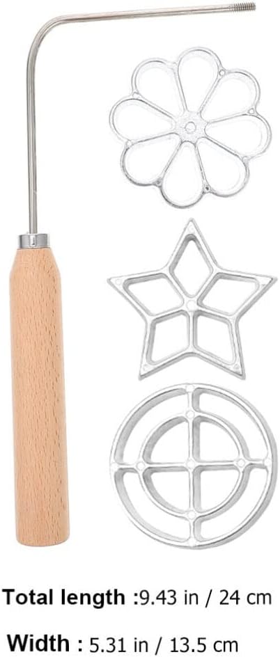 DOITOOL Juego de 4 rosetas y timbales, molde Bunuelos con mango de madera, molde de aluminio para gofres con mango de madera para galletas de