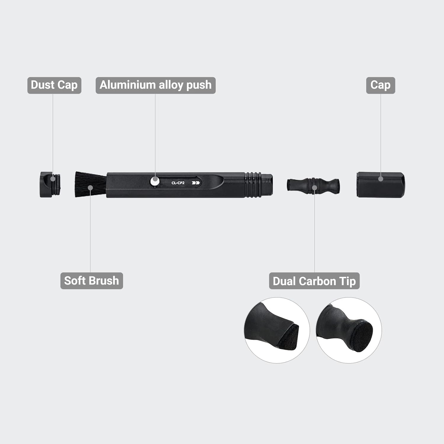 Lápiz de limpieza de lentes compacto, cepillo limpiador de lentes para filtros de cámara, videocámaras, prismáticos, teclados, auriculares VR y más