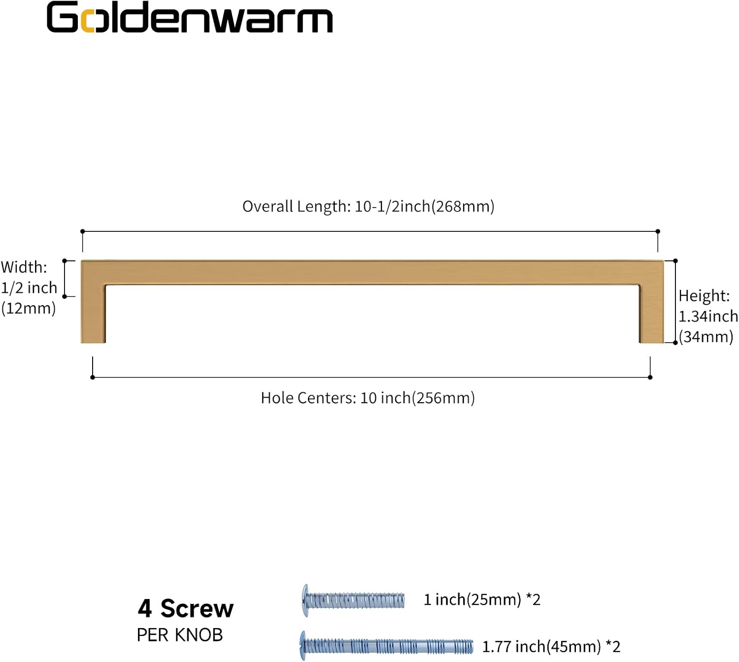goldenwarm Paquete de 10 tiradores de bronce champán para gabinetes, manijas doradas de 10 pulgadas, tiradores de cajón de bronce cepillado, manijas