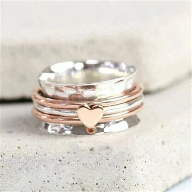 Meditation Rose Heart Spinner Ring for Women, 925 Sterling Silver spinner ring for anxiety Women and Girls For Gift, Fidget, Handmade, Worry Three