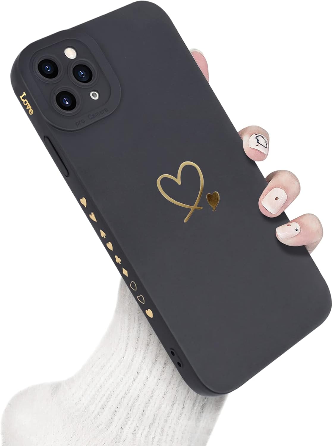 Funda compatible con iPhone 11 Pro Max, funda de silicona suave con patrón de corazón dorado para mujeres y niñas, diseño de corazón chapado a los