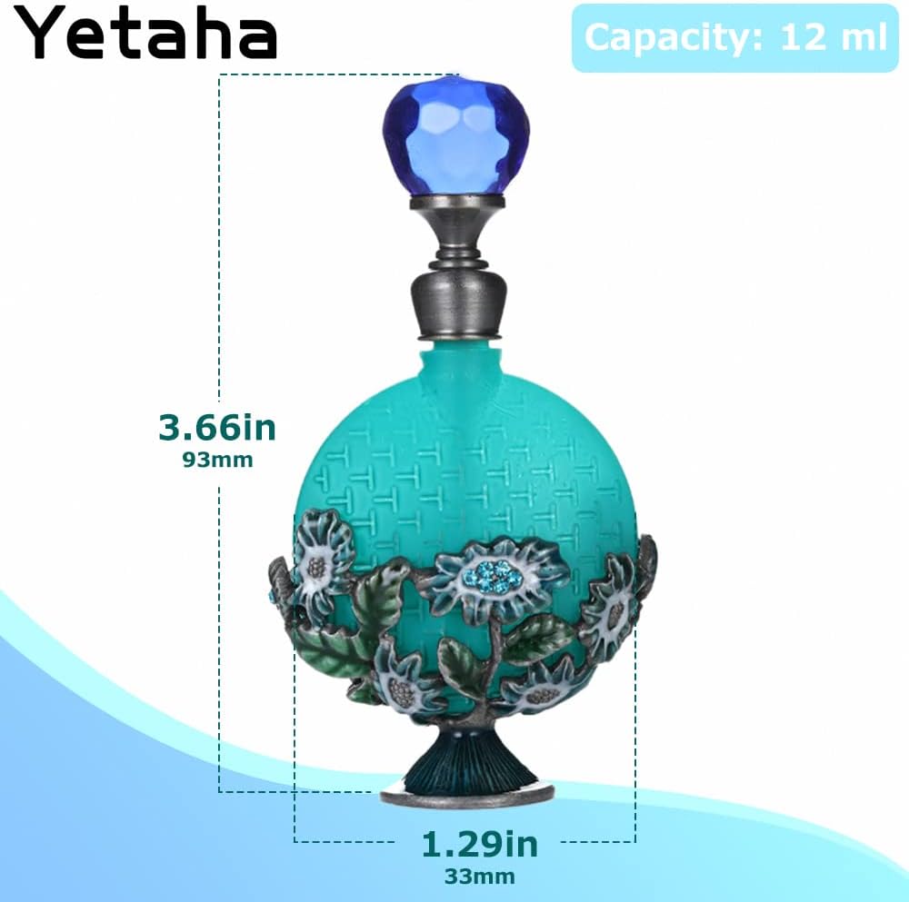 Yetaha Botellas de perfume vacías recargables vintage, botella de perfume de cristal de lujo, botella de aceite esencial con flores decorativas para