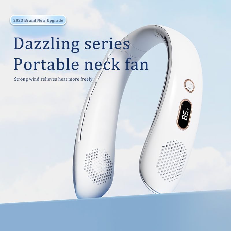 YONGYUN Ventilador colgante de cuello portátil, 3 velocidades ajustables, de larga duración con ventilador de enfriamiento de pantalla LED,