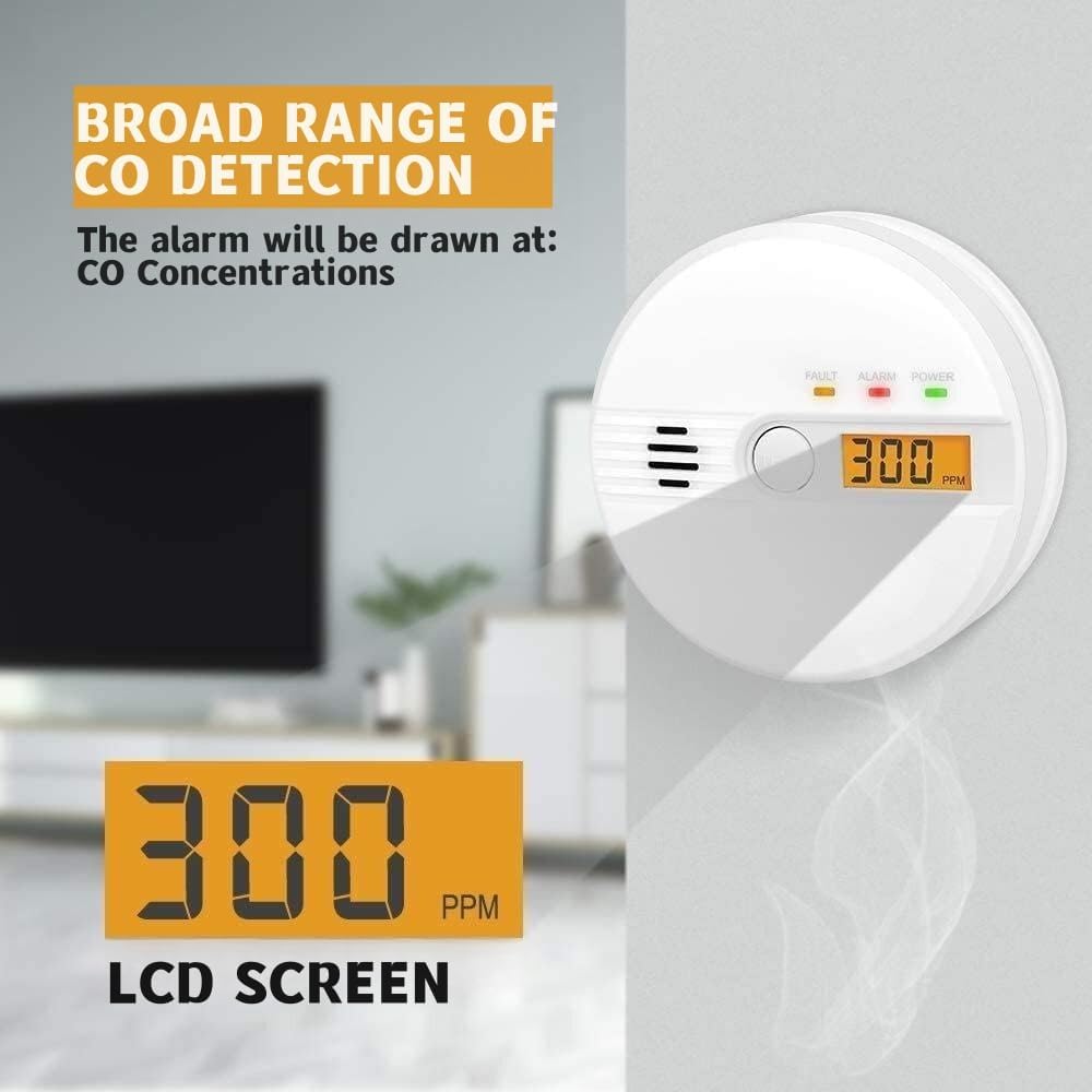 Detector de monóxido de carbono, alarma de 85 dB, botón de prueba, monitor de gas CO, alarma de monóxido de carbono, operación con batería, fácil