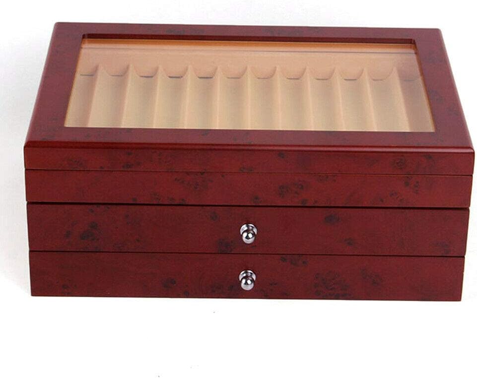 CNCEST Caja de madera para bolígrafos, 3 capas, 34 ranuras, caja de almacenamiento de madera roja, caja organizadora de almacenamiento para cajones,