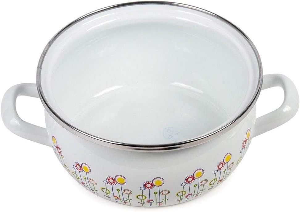 Esmalte En Acero Olla De 4.2 Cuartos Con Una Tapa De Vidrio – Flores Esmaltadas Multicolor