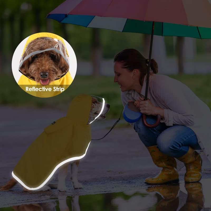 SlowTon Impermeable para perro, chaqueta de lluvia ajustable para perro, doble capa transparente, poncho impermeable para perro con correas