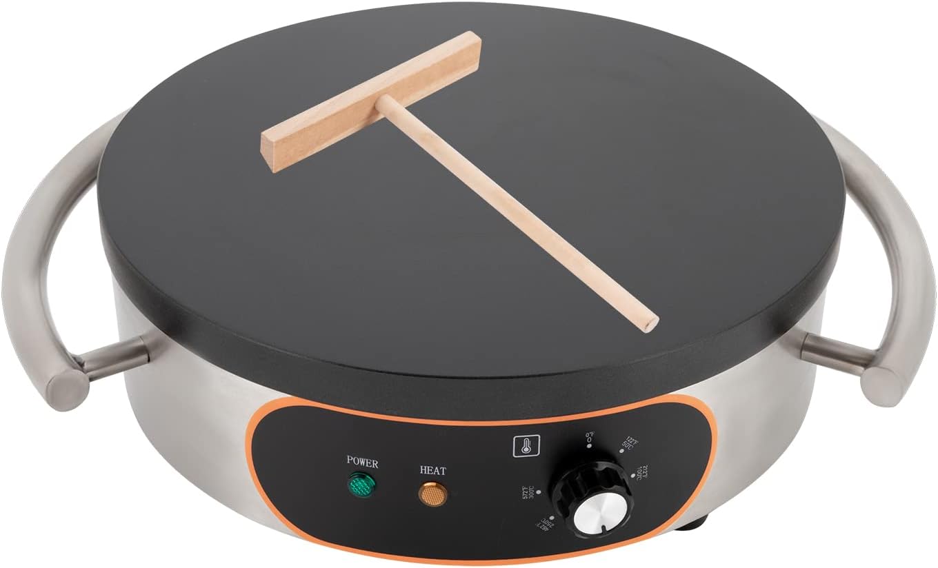 Fabricante de crepes eléctrico de 16 pulgadas para crepes antiadherente, sartén única, parrilla de crepé comercial, ajustes de temperatura