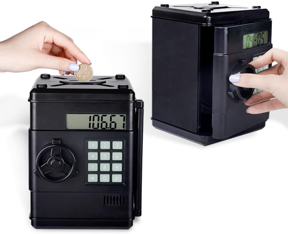 Alcancía electrónica segura para niños, moneda en efectivo, mini alcancía de cajero automático, con contraseña y cajero automático LCD para niños y
