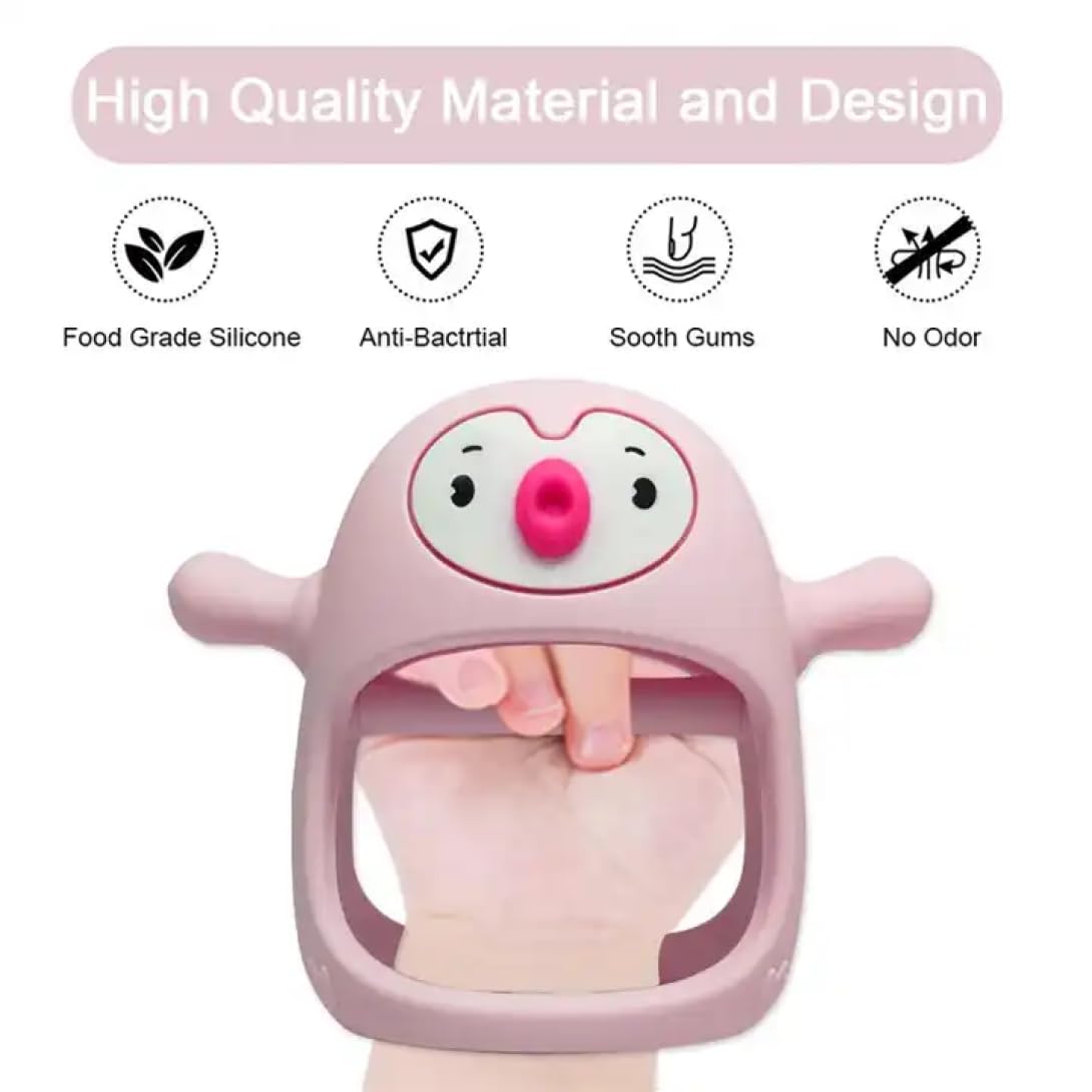 Yummy Baby – Linda manopla de dentición de pingüino para bebés de 6 meses en adelante, fácil de sostener, diseño sin caída, juguetes de silicona