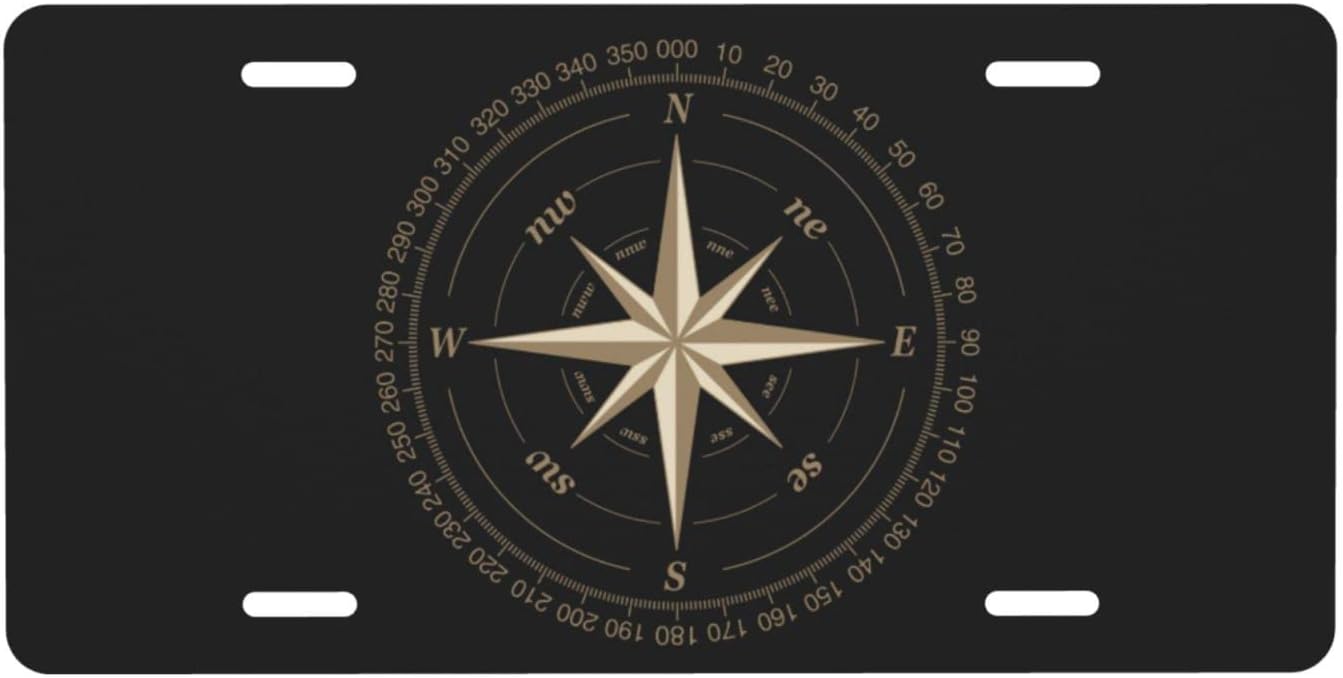 Cubierta de matrícula delantera de automóvil con diseño de rosa brújula, placas decorativas para automóvil de aluminio, placa de metal para tocador,